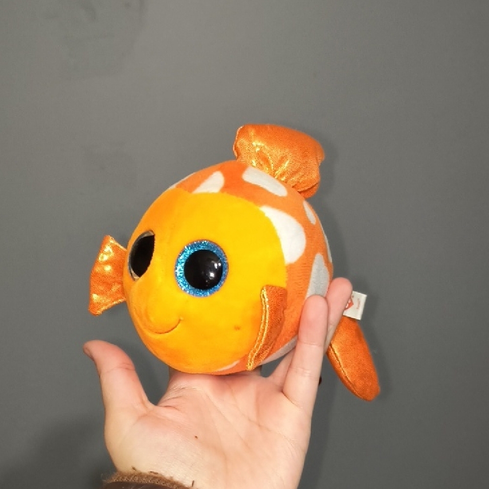 Orange Plush Fish Toy with Sparkly Blue Eyes